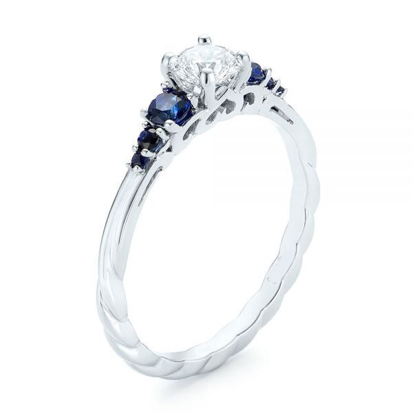 Custom Blue Sapphire And Side Stone Diamond Engagement Ring - EC084 with 0.5 carat Pear Shape Natural Diamond