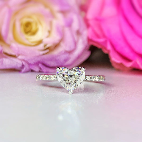 Heart Shape Side Stone Diamond Engagement Ring [Setting Only] - LGR008s With 2.5 Carat Heart Shape Lab Diamond