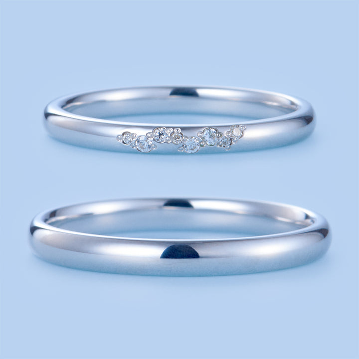 Japanese Style Couple Diamond Wedding Ring Set - WM13 - Roselle Jewelry