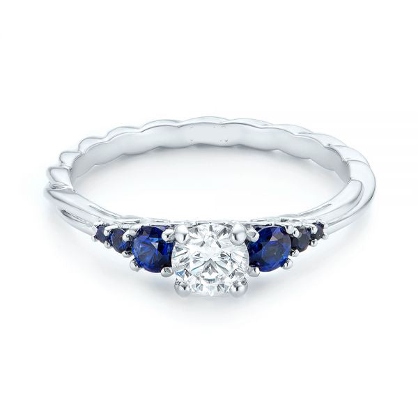 Custom Blue Sapphire And Side Stone Diamond Engagement Ring [Setting Only] - EC084 - Roselle Jewelry