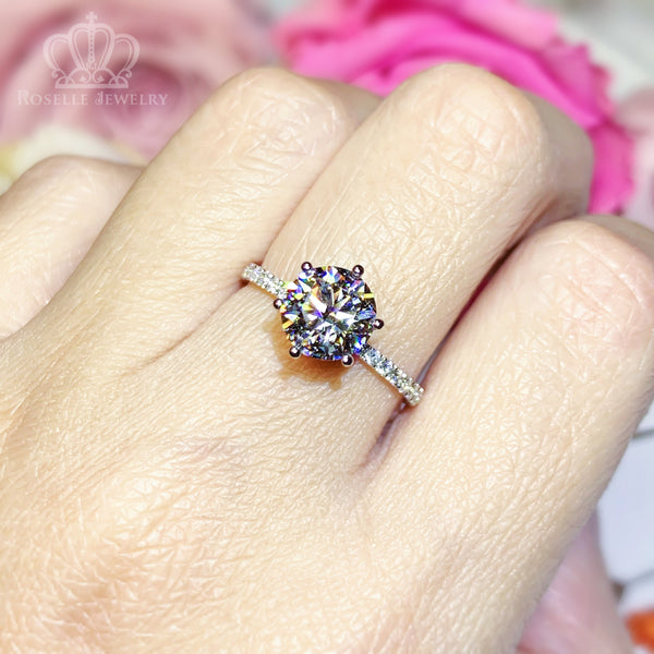 Custom Order Floral Two Tone Diamond Side Stone Engagement Ring [Setting Only] - EC102 - Roselle Jewelry