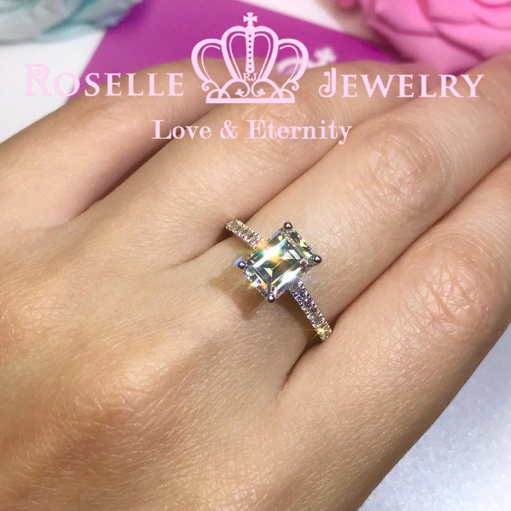 Emerald Cut Side Stone Engagement Ring - TE1 - Roselle Jewelry