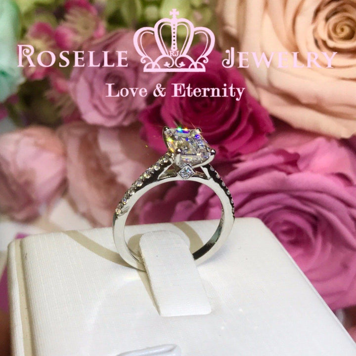 Emerald Cut Side Stone Engagement Ring - TE1 - Roselle Jewelry