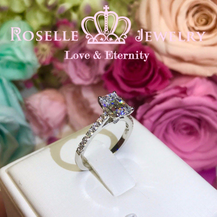 Emerald Cut Side Stone Engagement Ring - TE1 - Roselle Jewelry