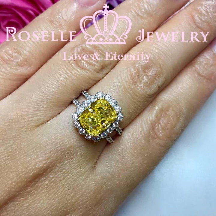 Fancy Yellow Cushion Cut Halo Engagement Ring - FY2 - Roselle Jewelry