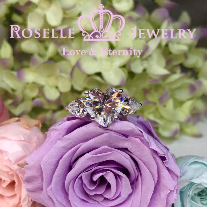 Heart Shape Three Stone Engagement Rings - T19 - Roselle Jewelry