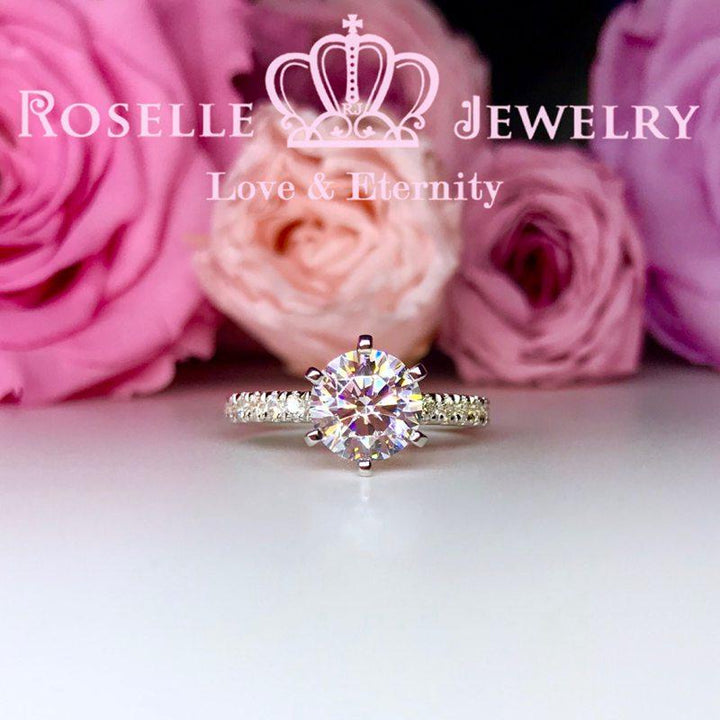 Six Prong Side Stone Engagement Ring - T1 - Roselle Jewelry