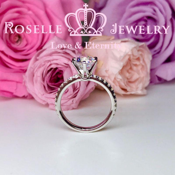 Six Prong Side Stone Engagement Ring - T1 - Roselle Jewelry