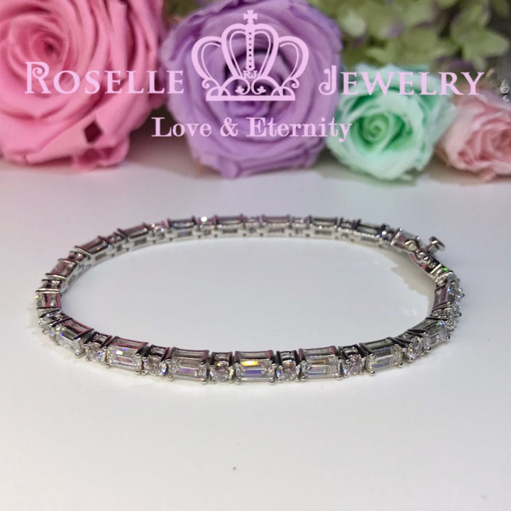 Emerald Cut and Round Brilliant Cut Tennis Bracelet - BE1 - Roselle Jewelry