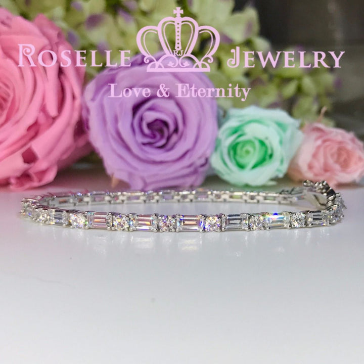 Emerald Cut and Round Brilliant Cut Tennis Bracelet - BE1 - Roselle Jewelry