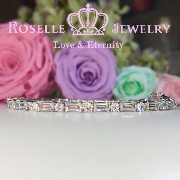 Emerald Cut and Round Brilliant Cut Tennis Bracelet - BE1 - Roselle Jewelry