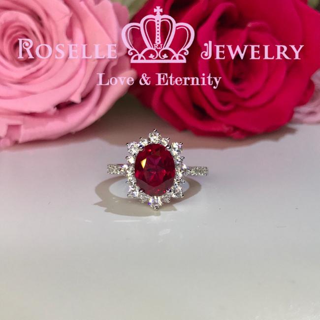 Lab Grown Ruby Oval Halo Engagement Rings - OR1 - Roselle Jewelry